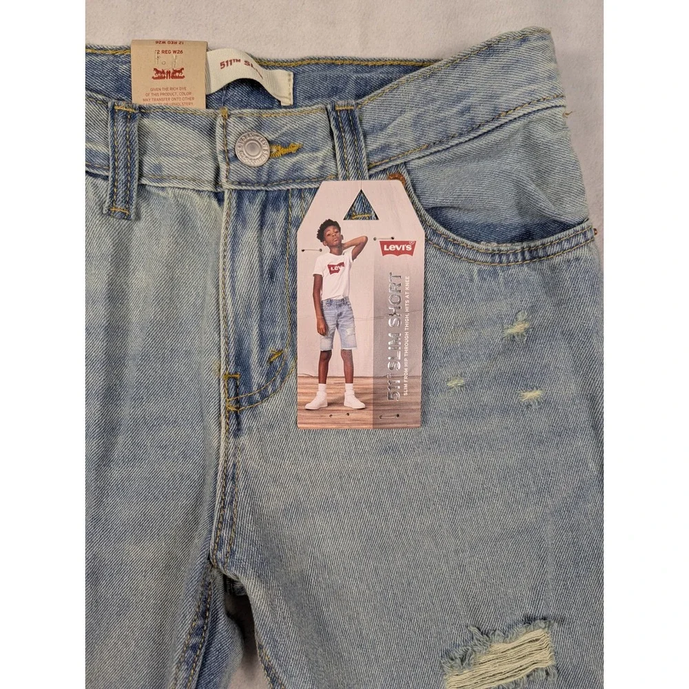NEW Levi's‎ 511 Slim Shorts Kids Light Blue Denim Bermuda Shorts Size 12 (26)